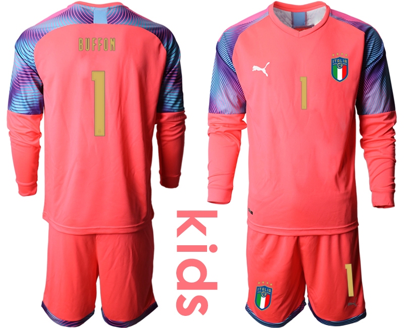 Youth 2021 European Cup Italy pink Long sleeve goalkeeper #1 Soccer Jersey